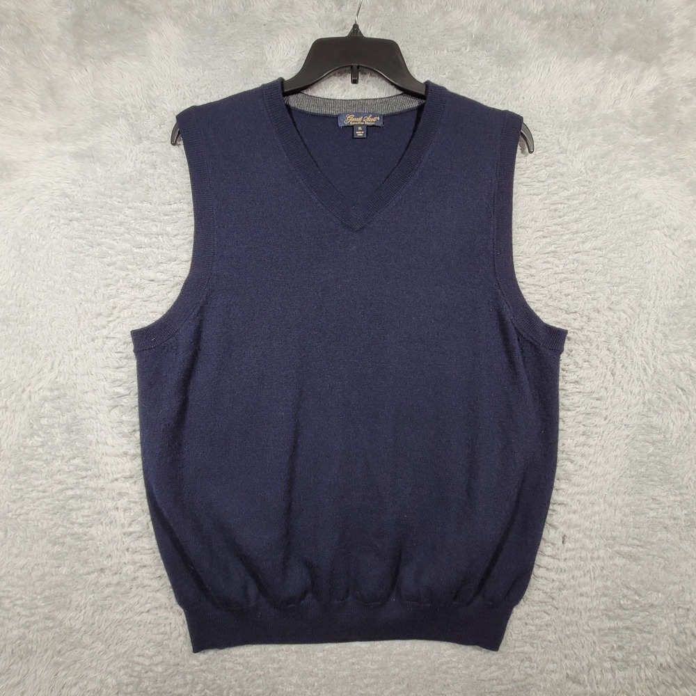 Garret Scott Sweater Vest Mens XL Navy Blue Extra Fine Merino Wool V-Neck Solid